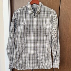 Banana Republic Men's Black/Gray and White Plaid Button-Down Shirt